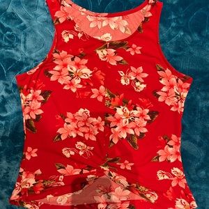 Junior Red Mid Drift Red Floral Crop Top Size M